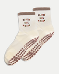 PILATES GIRL CLUB CREW GRIP SOCKS - CREAM/BROWN: Mocha / S-M