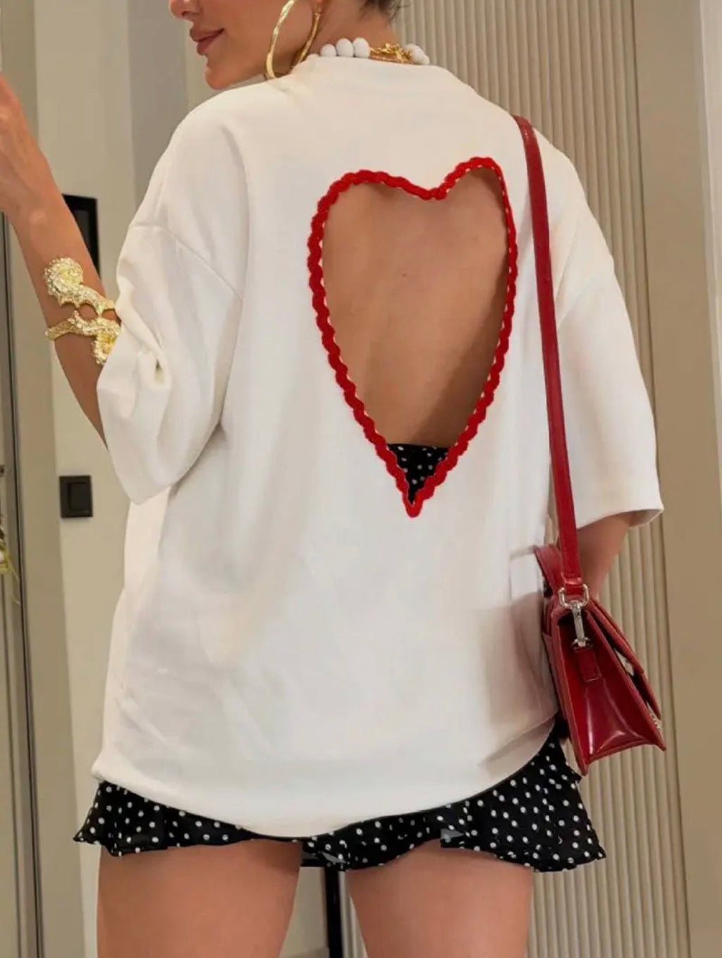 Heart Cutout Back T-Shirt Oversized