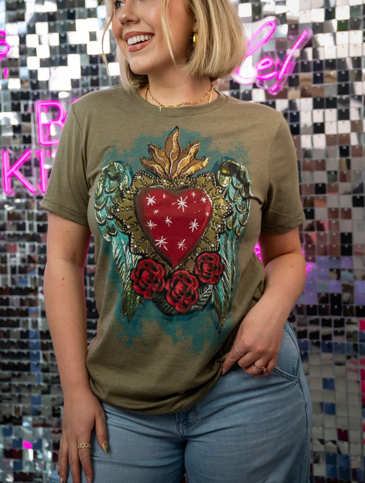 Sacred Heart T-Shirt- Olive Green
