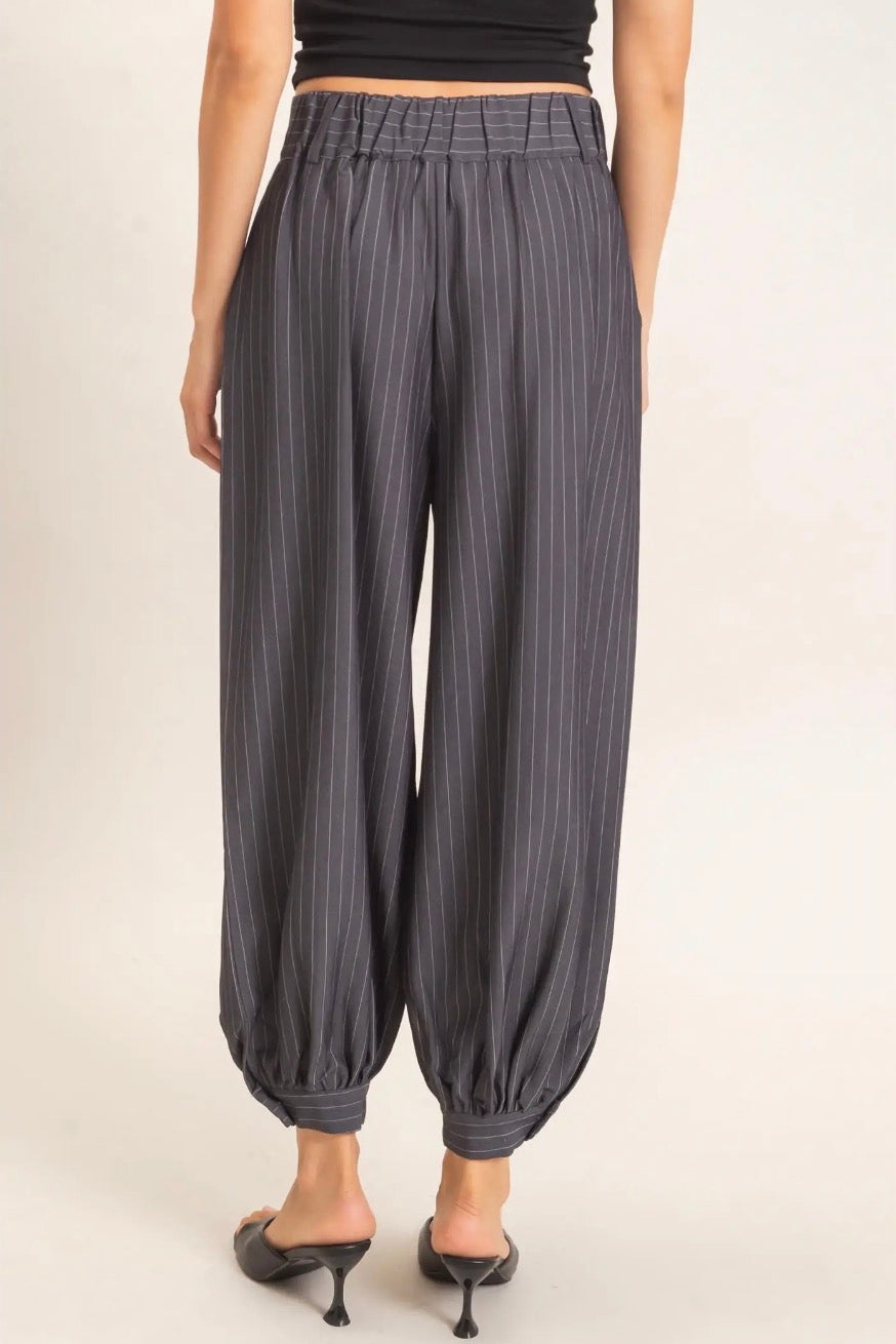 Pinstripe High Waist Trousers: Grey