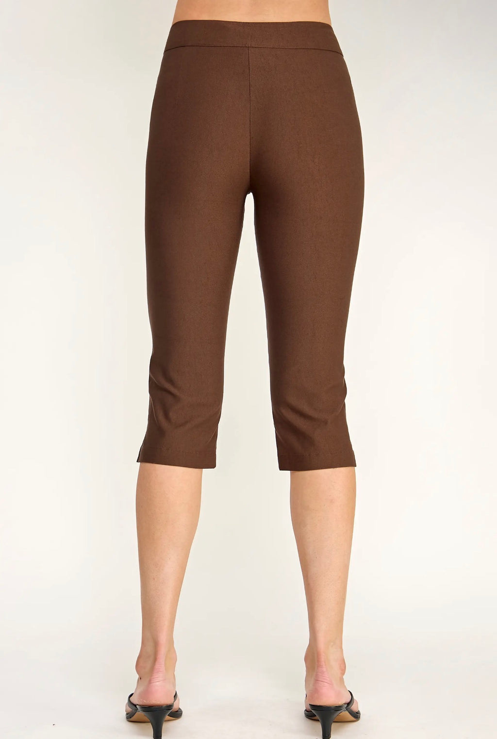 Capri Pants with Side Slit Hem:Brown
