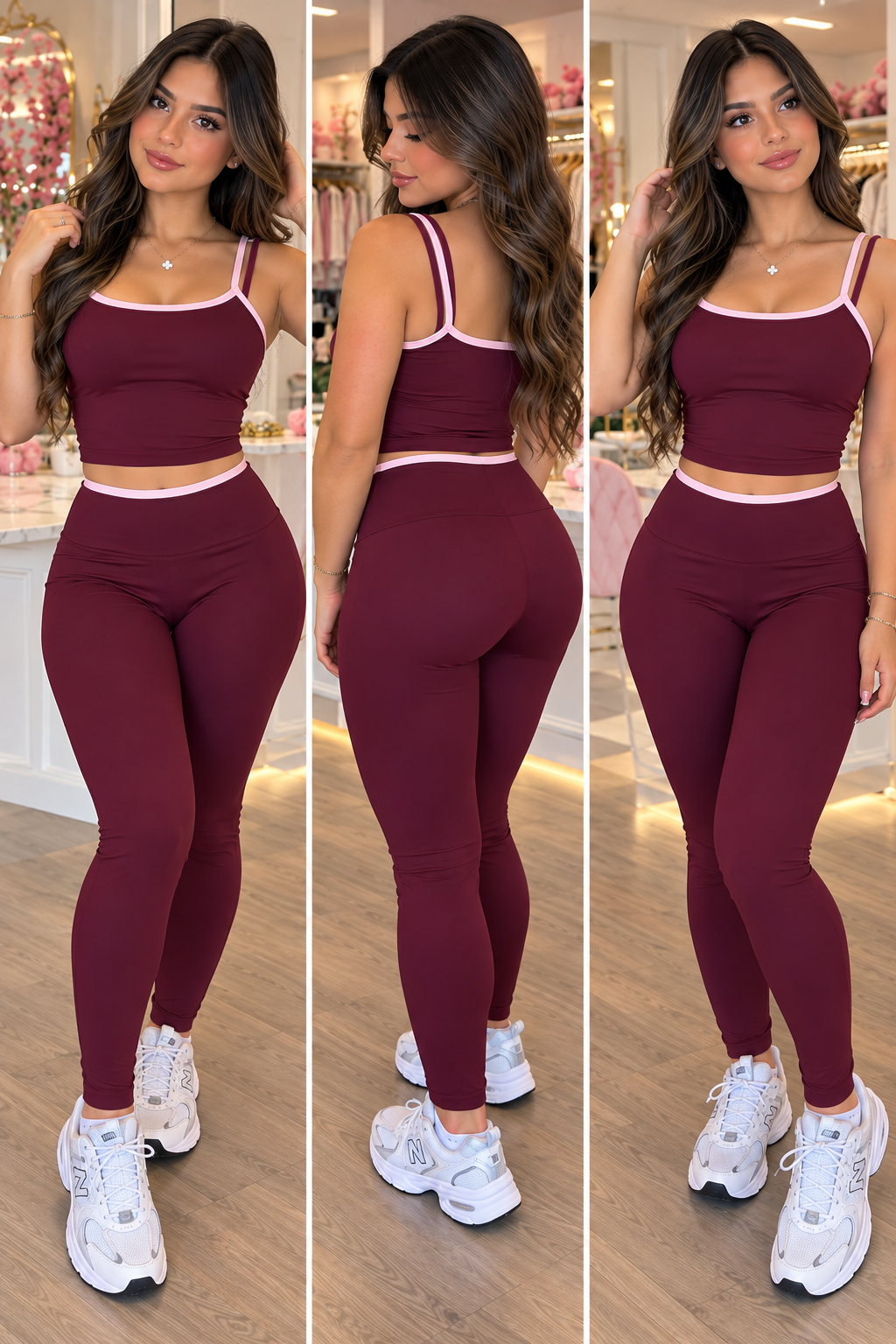 Double layer Workout Set- Burgundy & Pink