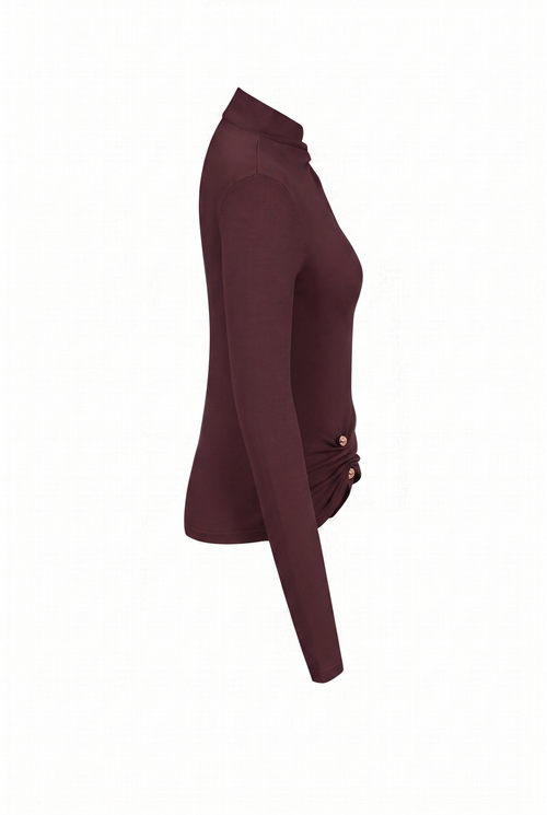 Asymmetric Gold Trim Top: Brown
