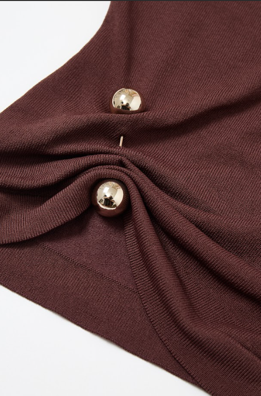 Asymmetric Gold Trim Top: Brown